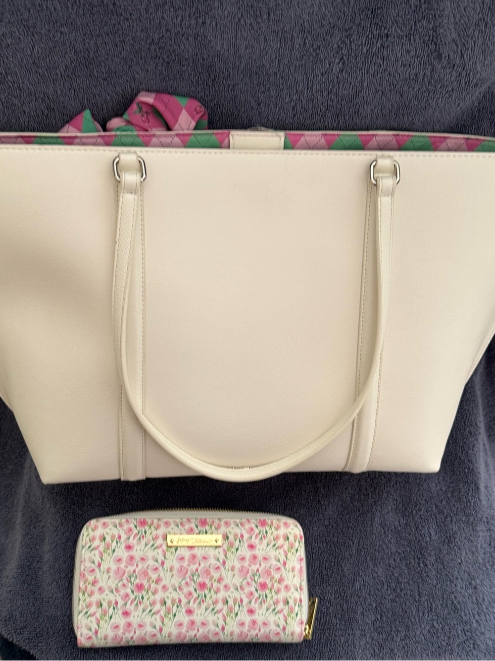 Betsey Johnson Floral Print White Tote with Pink-Green Scarf - Picture 2 of 6